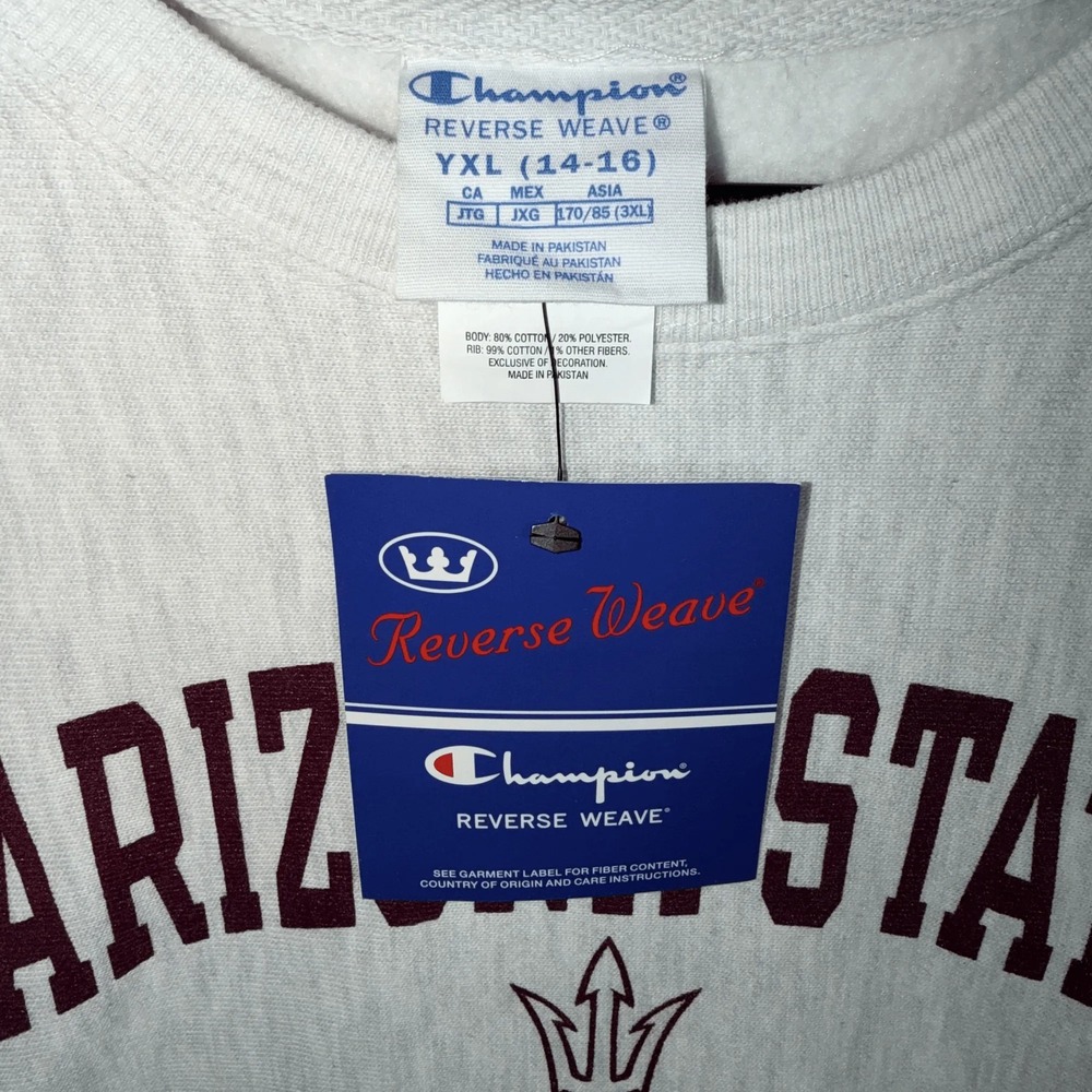 Champion Reverse Weave Arizona St Sun Devils Sweatshirt Youth XL 14-16 Gray NWT - Picture 2 of 5